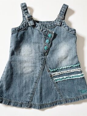 Vintage Y2K Mexx Asymmetrical Denim Overall Jumper Dress Baby Girl 6M Coquette